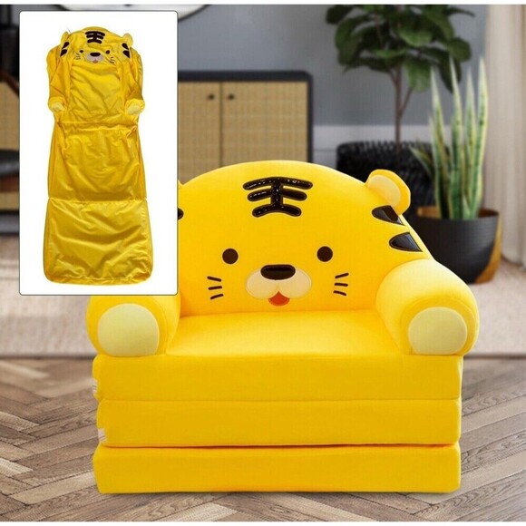 TIGER Kids Foldable Sofa Chair COVER Protector Washable Yellow Slipcover - Picture 1 of 7